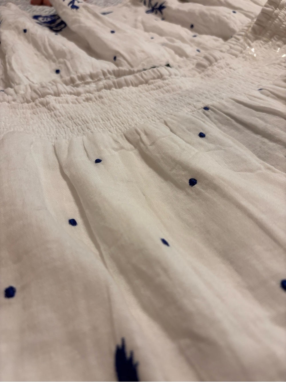 Women's White Tiered Maxi Skirt with Blue Embroidery - Picture 2 of 5
